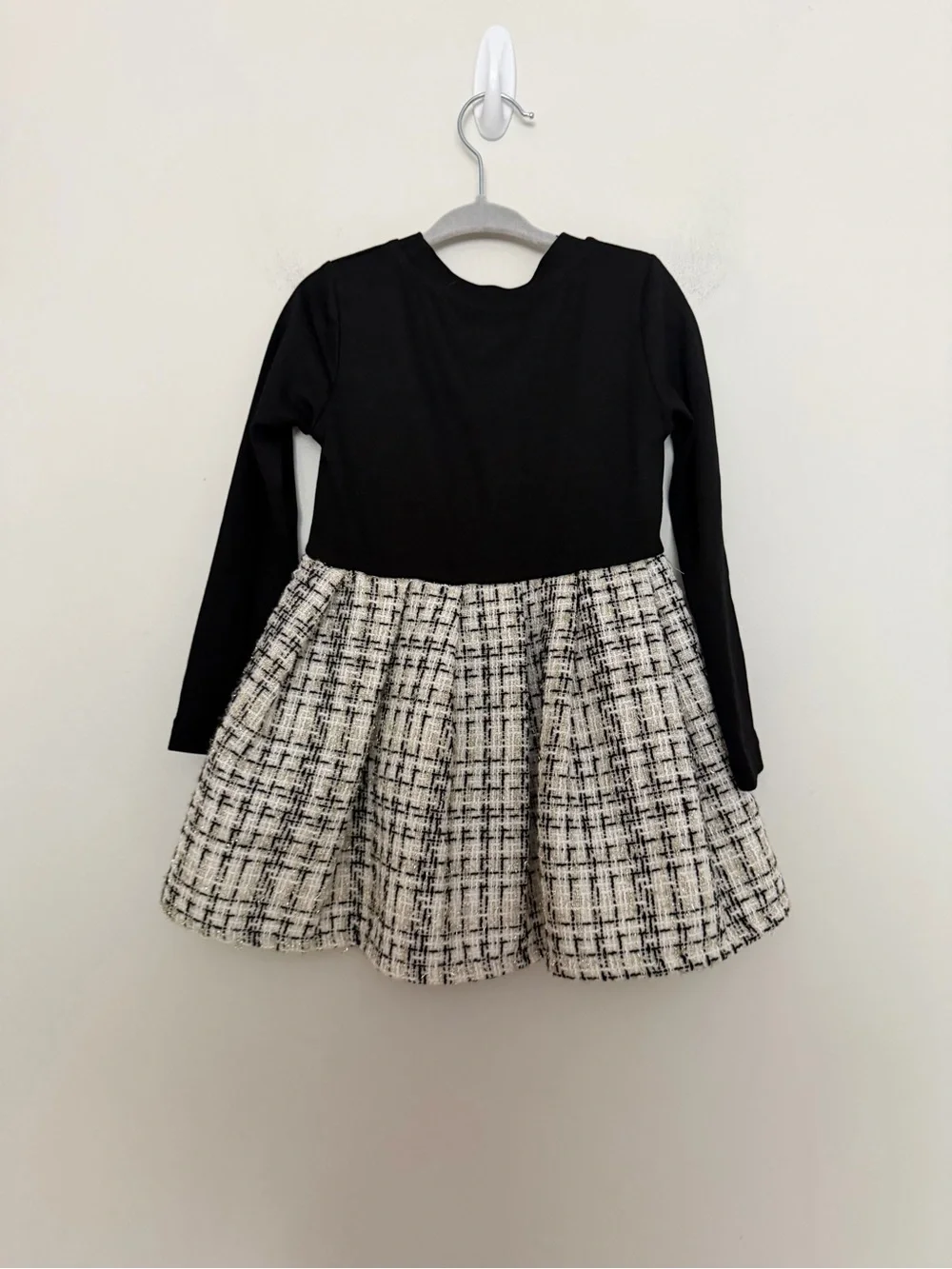 Girls Black & Ivory Tweed Dress | Long Sleeve Party Dress